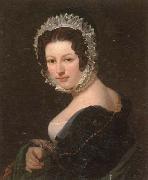 unknow artist Portrait of a young lady,half-length,wearing a black dress,with a green mantle,and a lace bonnet china oil painting artist